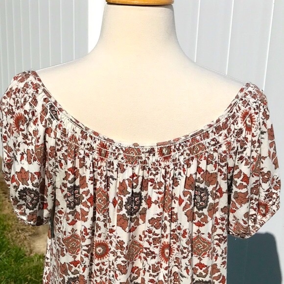 Max Studio Floral Print Scooped Neckline Short Sleeved Elastic Waistband Top Med - Picture 8 of 16